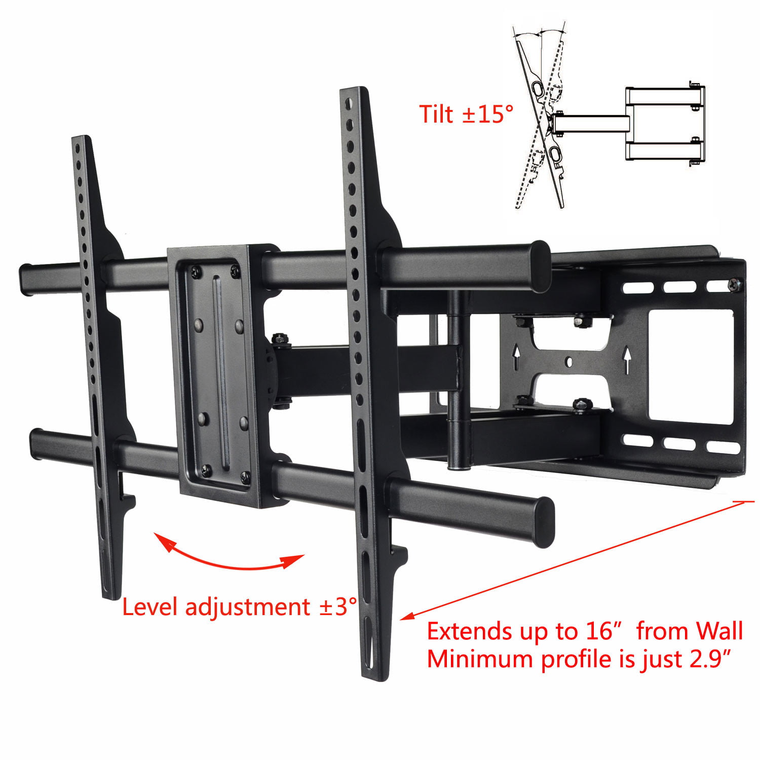 Ultra-Slim Black Adjustable Tilt/Tilting Wall Mount Bracket for Sharp PN-E603 60 inch LED Digital Signage Low Profile 