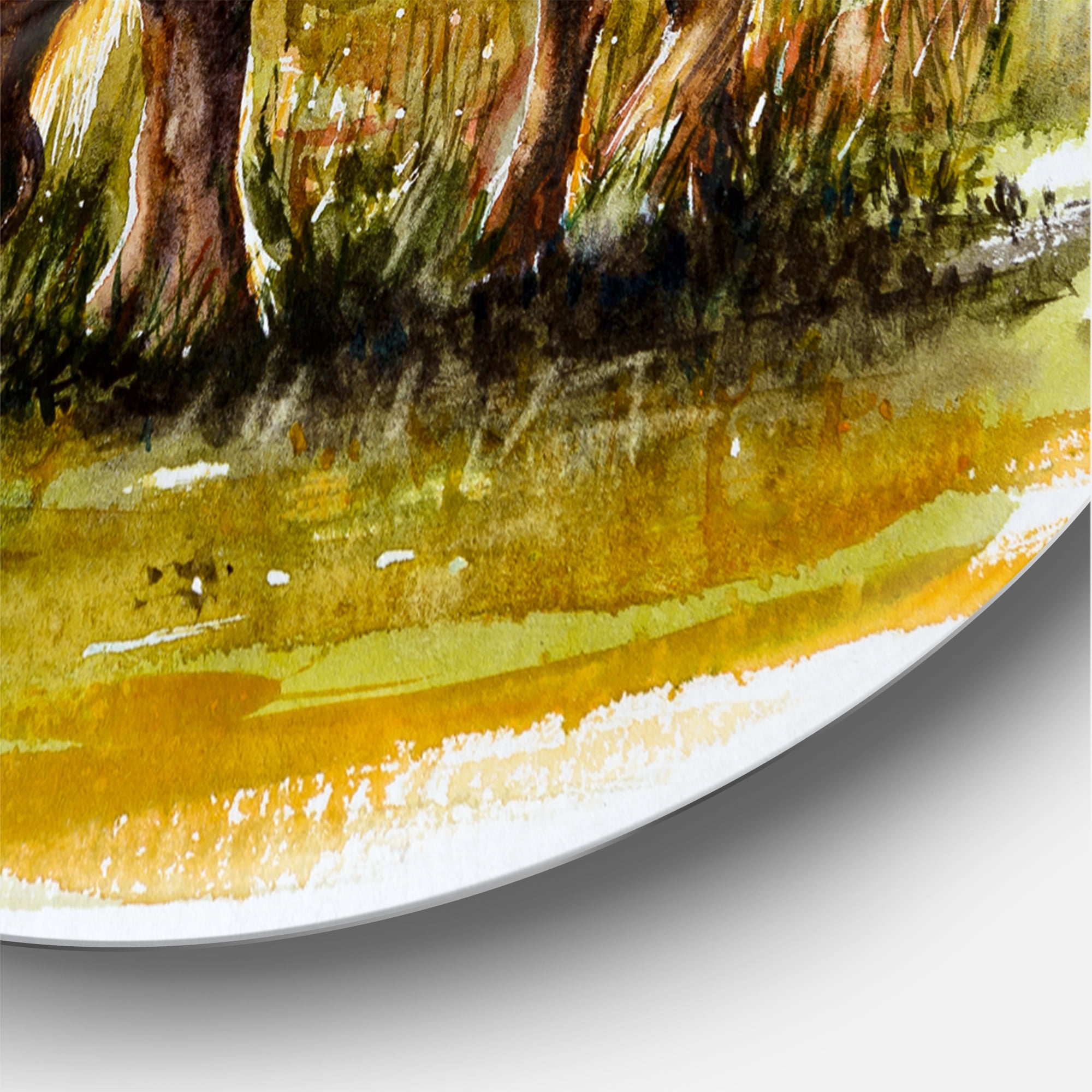 Designart 'Horse Eating Grass On A Meadow' Farmhouse Circle Metal Wall Art 36x36 - Disc of 36