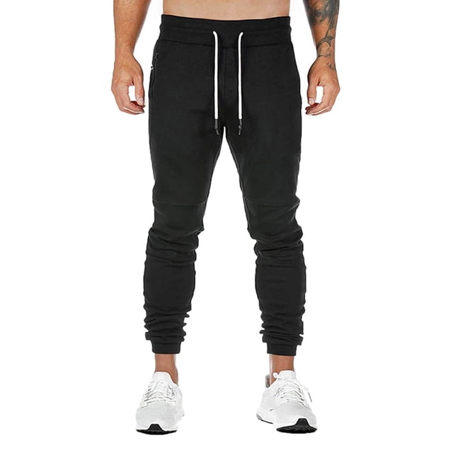 Pantalones deportivos ajustados para hombre: pantalones de entrenamiento con bolsillos con cremallera, cintura elástica y diseño cónico