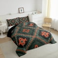 thumbnail image 3 of jejeloiu Green Orange Rhombus Full Size Comforter Sets,Boho Exotic Geometric Bedding Comforter Set,Rustic Aztec Triangle Bedding Sets For Adults,Super Cozy Room Decor Reversible,3-Piece, 3 of 8