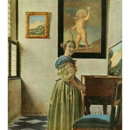 1911 Painting - Lady at a spinet History of Painting 1911 Stretched Canvas - Johannes Vermeer (24 x 36)