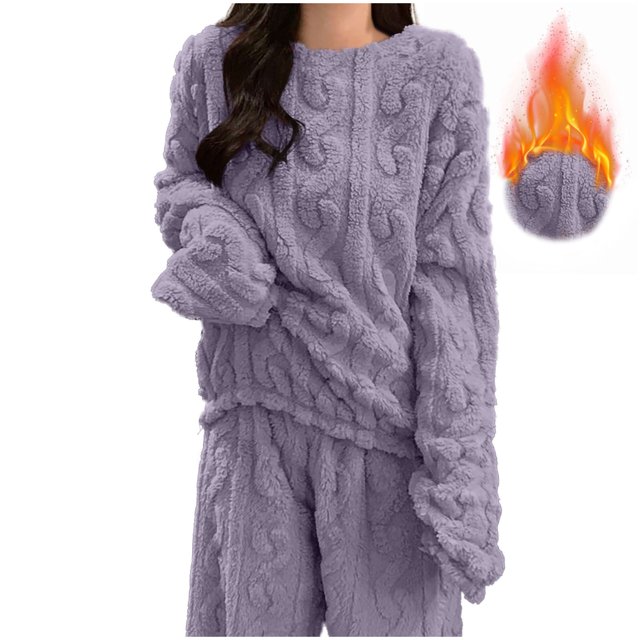 asjyhkr Hauts de Pyjama pour Femmes à Manches Longues, Blouses à Col Rond en Molleton Thermique Peluche, Vêtements de Nuit, Vêtements d'Intérieur, Vêtements d'Hiver