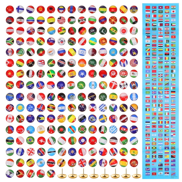 Chinchetas de corcho con forma de bandera de país, 200 unidades, para oficina, para colgar, pequeñas, con bandera nacional