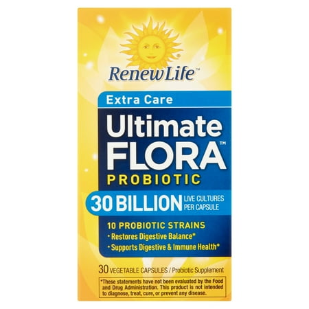 Renew Life flore ultime libération retardée probiotique par jour soins supplémentaires capsules végétariennes, 30 count