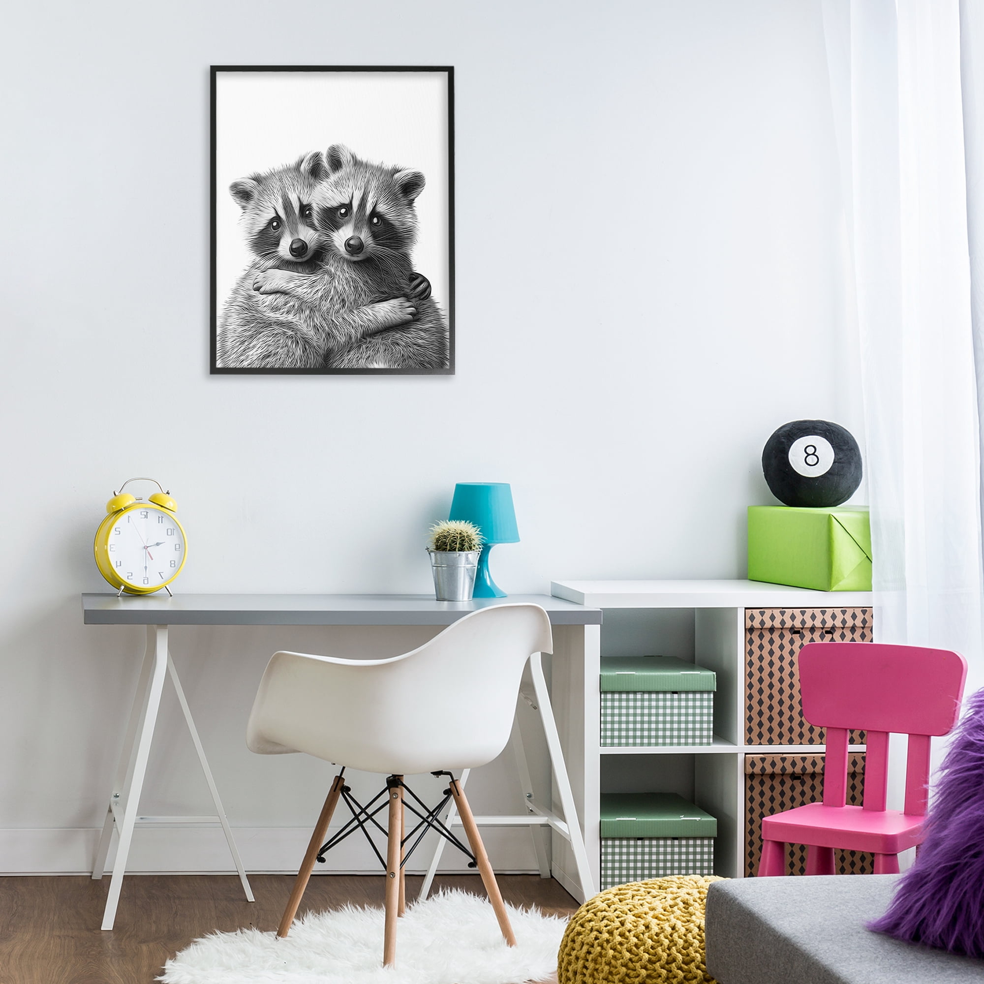 Stupell Industries Two Hugging Raccoons Animals & Insects Painting Black Framed Art Print Wall Art, 24 x 30