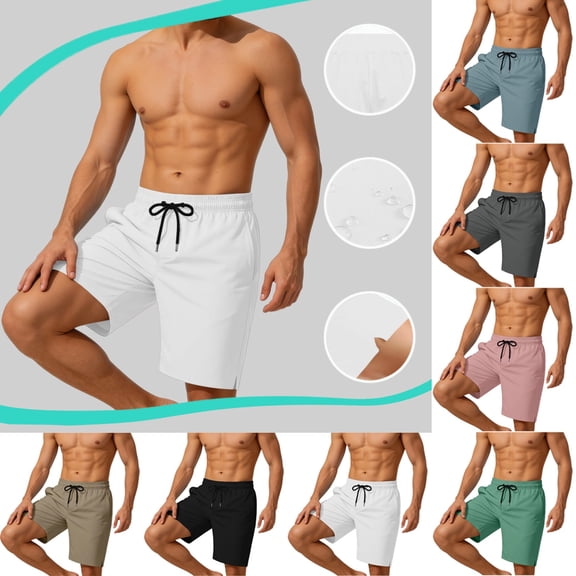 YgkuHd Mens Shorts with Pockets Men Casual Fashion Solid Shorts With Pocket Elastic Waist Short Pants Men's Relaxed Fit Cargo Shorts,White_M