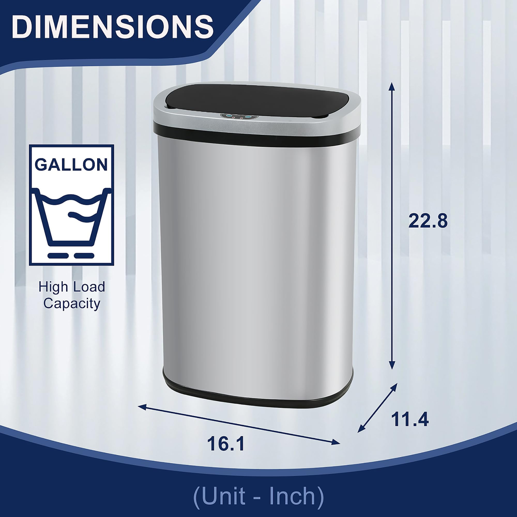 YRLLENSDAN Kitchen Tall Trash Can 13 Gallon Size Touchless Trash Can Motion Sensor Trash Can with Lid Odor-free Automatic Garbage Can 13 Gallon Waterproof Stainless Steel Trash Bin, Silver