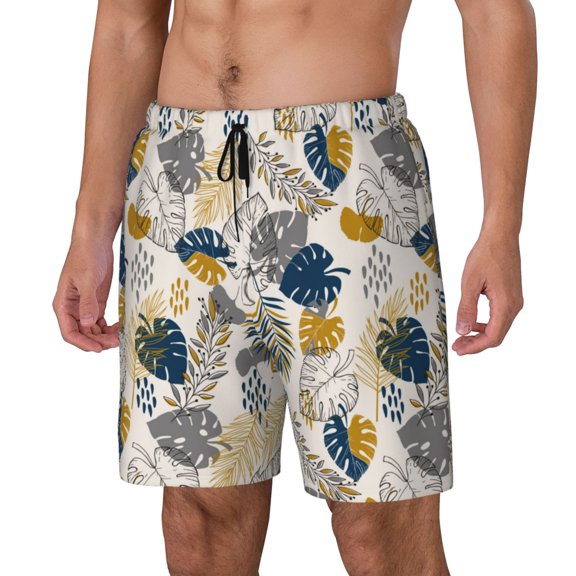 Logiee Hawaiian Style Print Men's Swim Trunk,Quick Dry Board Shorts ,Men's Swim Trunks with Compression Liner, Bathing Suits with Pockets-Small