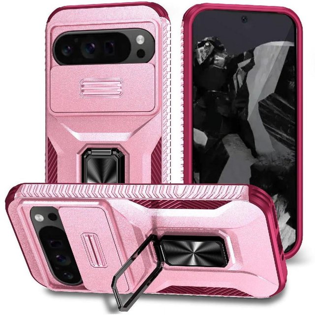 Funda para GANGXUN Google Pixel 9 Pro XL - Soporte metálico, Función magnética, Rosa