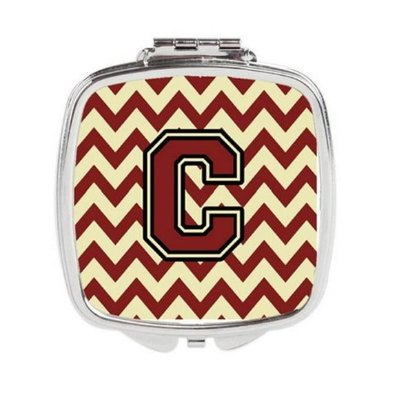Letter C Chevron Maroon & Gold Compact Mirror - Maroon & Gold