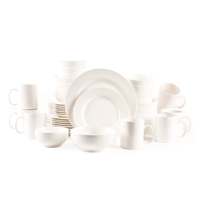 HomeVss Bone China Rim Shape Elegance White 40pc Dinnerware Set