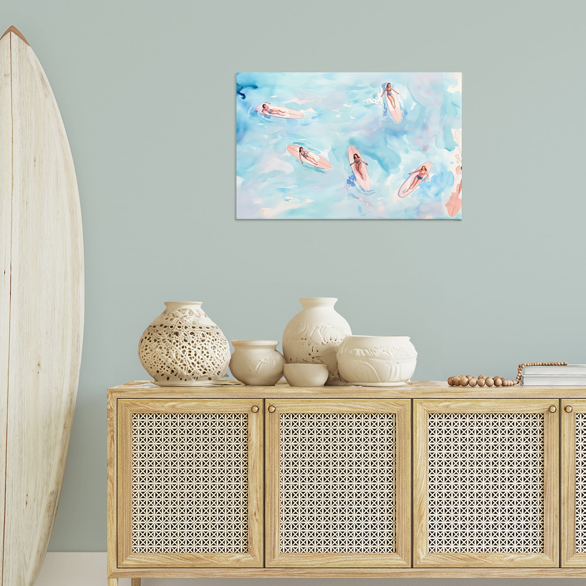 Stupell Industries Surfer Girls on Sea People Painting Wrapped Canvas Art Print Wall Art, 30 x 20