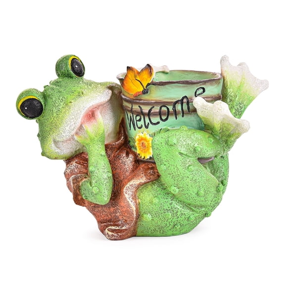 Sungmor 6.2" Tall Resin Succulent Pot, Garden Frog Statue, Decorative Small Planter, 1 Piece