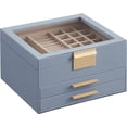 thumbnail image 1 of SONGMICS Caja de Joyas, Caja Joyero de 3 Niveles, Estuche de Joyería, con 2 Cajones, Tapa de Cristal, Amplio Espacio, Azul Ahumado y Dorado, 1 of 5