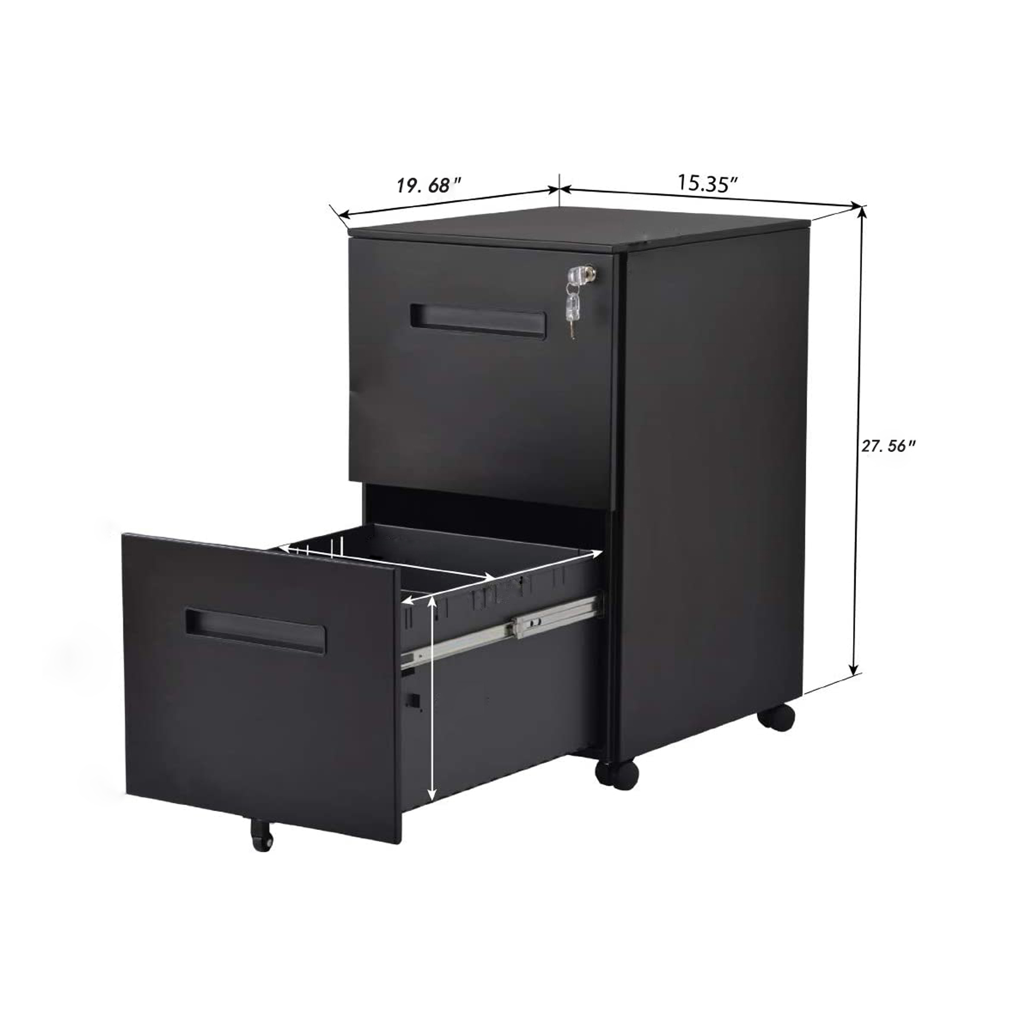 Rolling File With 2 Drawer Anti Tilt Locking Lateral For