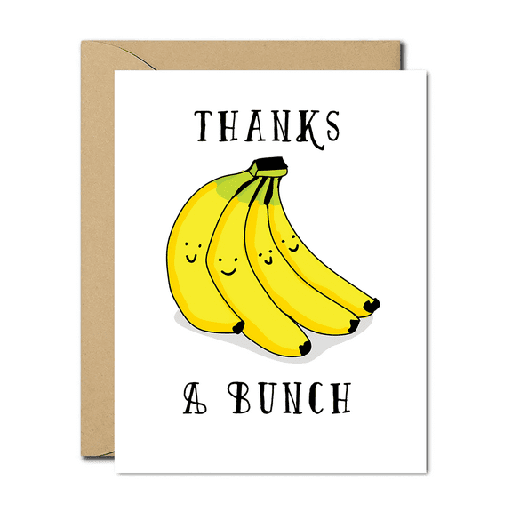 Thanks a Bunch Greeting Card – Cute Banana Design with Smiling Faces – Perfect for Thank You Notes – Envelope Included, Blank Inside