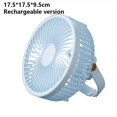 thumbnail image 2 of Ventilador de escritorio portátil recargable con luces LED y ganchos, ventilador de batería de 1200 capacidades para viajes de tiendas de campaña, 2 of 5