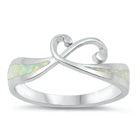 CHOOSE YOUR COLOR White Simulated Opal Criss Cross Flower Knot Wave Ring Sterling Silver Band CZ Female Size 8
