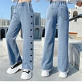 thumbnail image 4 of JLMSPLWG Preppy Girl Jeans Heart Print Wide Leg Pants Teen Girls Thin Soft Summer Jean Kids Aesthetic Cute Personalized Vintage Solid Color Trendy Loose Fit Denim Pants Toddler Girl Clothes, 4 of 9