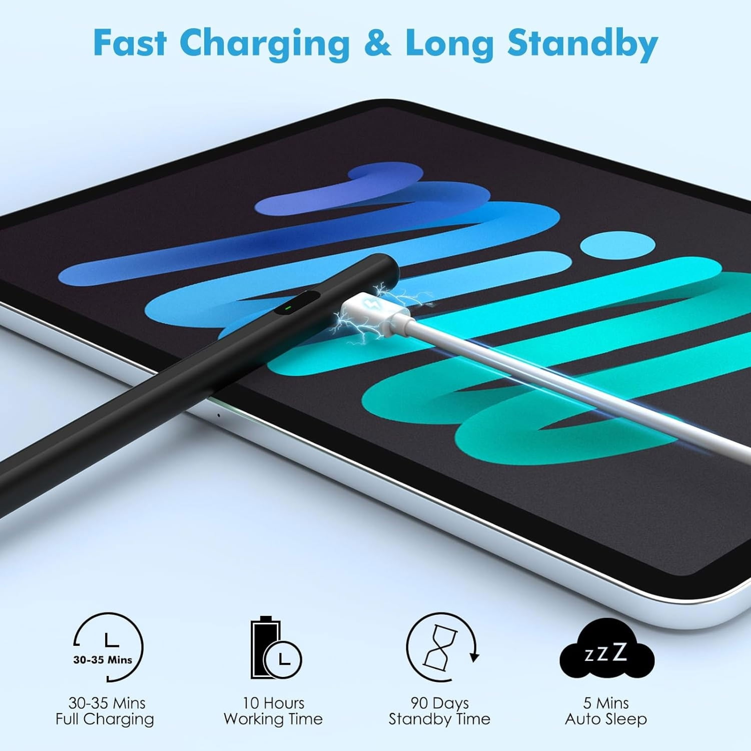 Touch Pen Active Digital Display Stylus for iPhone 16/Pro/Max/Plus - Capacitive Rechargeable Palm Rejection