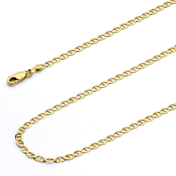 Wellingsale 14k Yellow Gold Polished Solid 2.5mm Flat Mariner Chain Bracelet - 7"