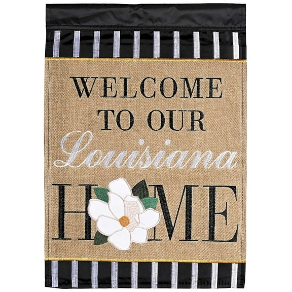 Dicksons Magnolia Garden Welcome To Our Louisiana Home Burlap Brown 42 x 29 Polyester Outdoor Garden Flag