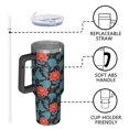 thumbnail image 4 of 40oz Pioneer Flower Floral Print Pattern Insulated Tumbler with Handle, BPA-Free Leak Proof Lid and Straws, Double Wall Vacuum, Hot 12h/Cold 34h, 4 of 6