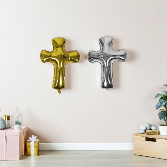 OUNONA 10Pcs Baptism Cross Foil Balloons Metallic Finish for Confirmation Christening Celebration