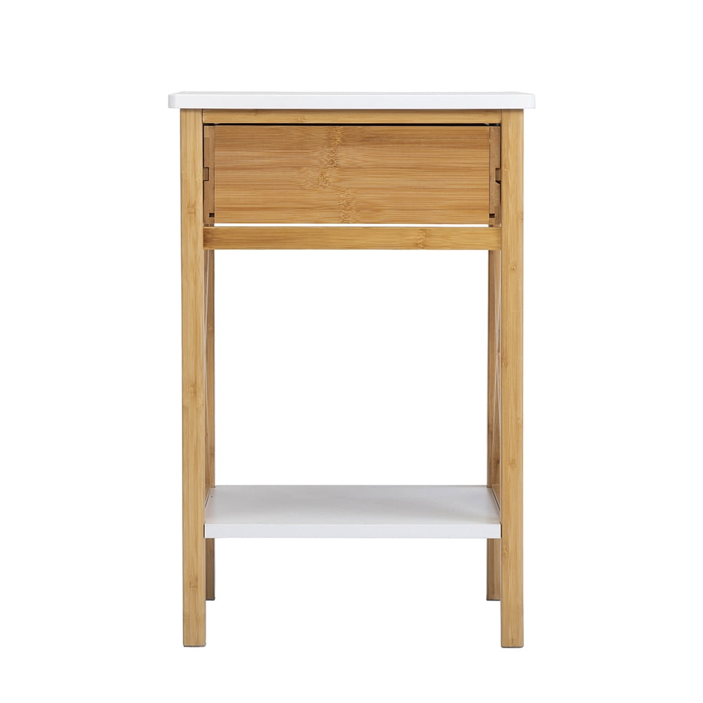 Kepooman Bamboo Nightstand Set of 2, Wood Accent Table with Drawer & Storage Shelf for Bedroom, White and Natural Kepooman Bamboo Nightstand Set of 2, Wood Accent Table with Drawer & Storage Shelf for Bedroom, White and Natural