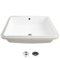 thumbnail image 3 of Stylish Undermount 19.50" W x 15.50" D White Rectangular Porcelain Bathroom Sink with 2 overflow rings P-204, 3 of 9