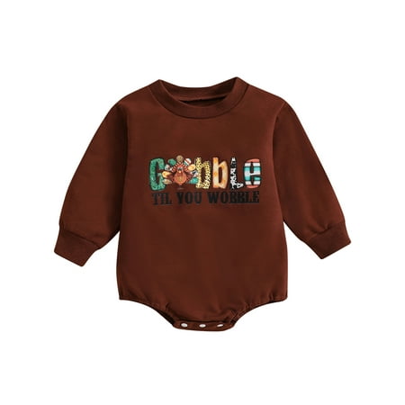 

Canis Toddler Baby Sweatshirt Rompers with Thanksgiving Letter Print Jumpsuit