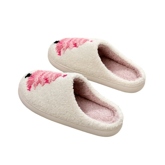 Kilaqueen House Slippers for Women Warm Plush Non Slip Home Slippers Cozy Christmas Tree Embroidery Couples Winter Bedroom Slipper Indoor Outdoor