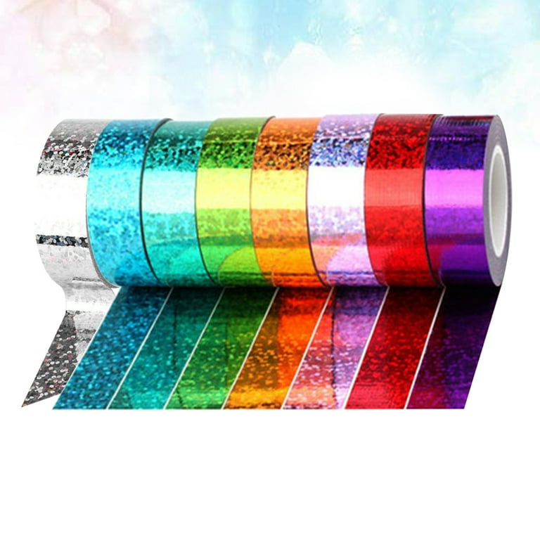 Etereauty Tape Colored Glitter Craft Decorative Duct Washi Masking Diy Gift Color Scrapbook Sparkle Viscose Mixed Shiny Multi