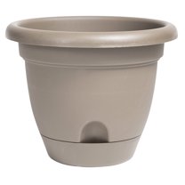 Bloem Lucca Self Watering Planter W/ Saucer 15.25 x 12.5 Plastic Round Pebble Stone Beige