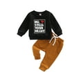 thumbnail image 2 of Toddler Baby Boy Valentine's Clothes Set Cute Letter Printed Long Sleeve Crewneck Sweatshirt Top Casual Jogger Pants Outfits (Steal Luck, 18-24 Months), 2 of 5