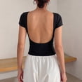 thumbnail image 4 of Women Backless Going Out Tops Short Sleeve Slim Fit Summer Open Back Tops Casual Lightweight Daily Wear Outfit by Yigetop Black L, 4 of 5