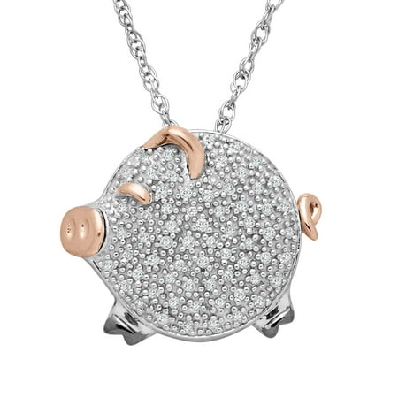 Duet 1/5 ct Diamond Piglet Pendant Necklace in Sterling Silver & 14kt Rose Gold