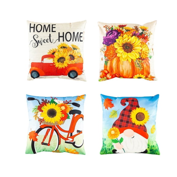 Evergreen Interchangeable Pillow Cover Set of 4, Sunflowers