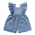 thumbnail image 4 of MKOSPLRT 6M-3Y Linen Jumpsuits for Baby Toddler Little Girl Fly Sleeve Square Neck Rompers Shorts Solid Baggy Summer Jumpers Shorts, 4 of 8