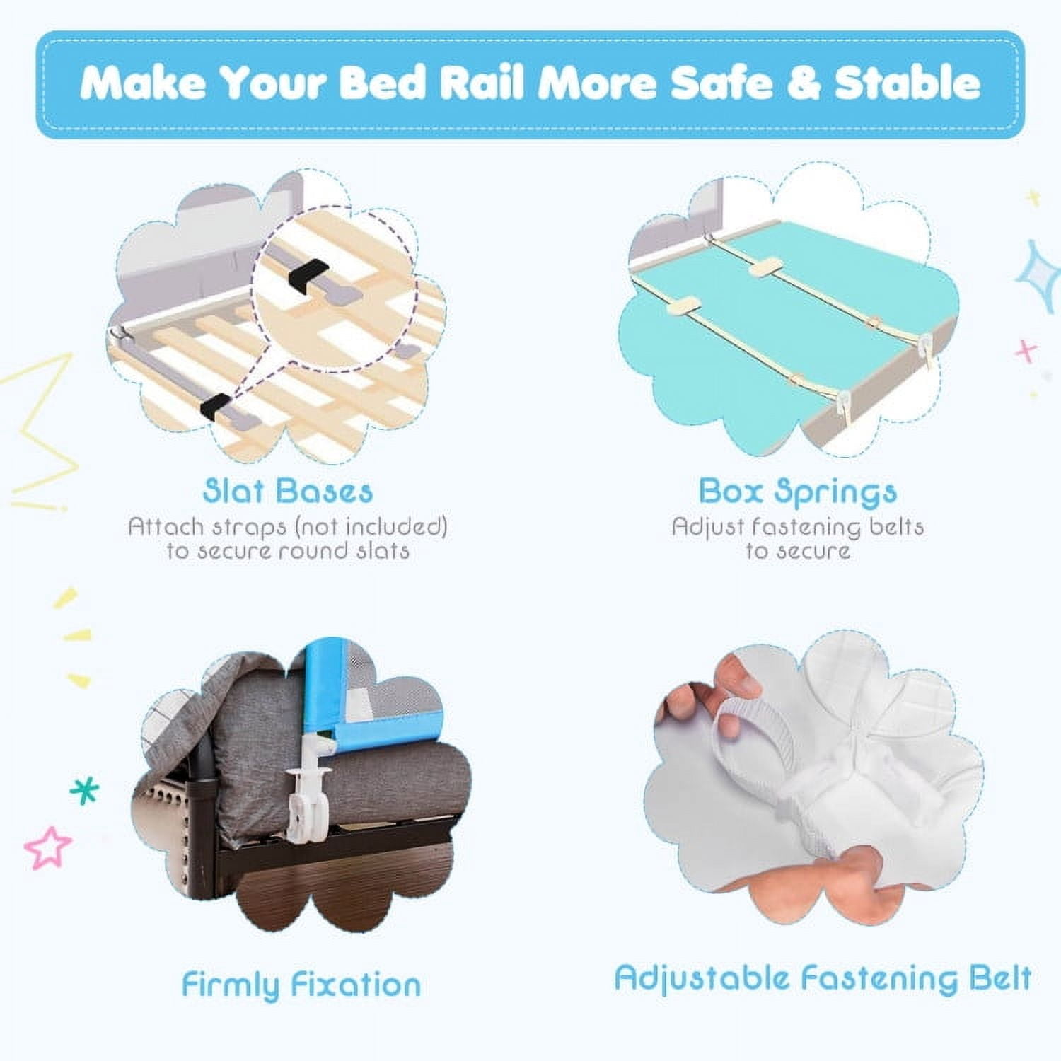 YYAo Bed Guard Rails,Bed Fence,Bed Gate for Baby,59 Inch Folding Breathable Baby Bed Rail Guard with Safety Strap-Blue
