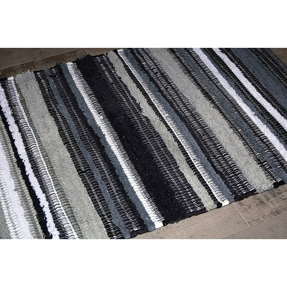Grey Cotton Striped Door mat Rug Indoor - 2x3' Entrance Entryway Rug Non Slip Kitchen Bath Mat Home Décor, (24 x 36")