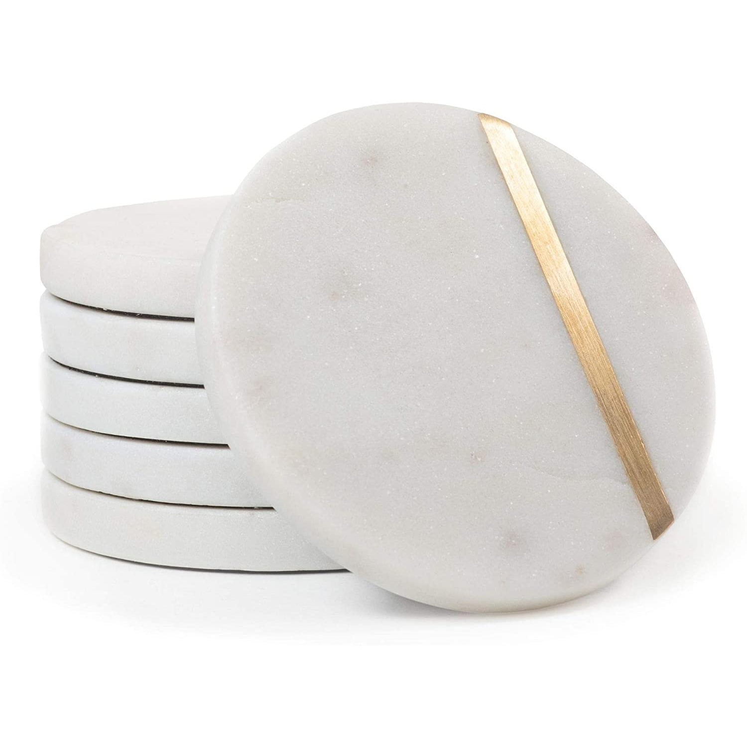 Handcrafted White Marble Coasters With Gold Finish on Edges for your Drinks 4PCS 