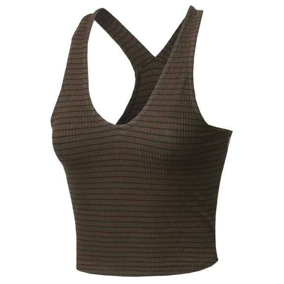 FashionOutfit Women's Basic Solid Sleeveless Ripped Racer Back Crop Tank Top