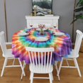 thumbnail image 2 of Rainbow Tie Dye Mandala Pattern Round Tablecloth 60"x60",Wrinkle Wipeable Table Cloth for Kitchen Dining Room Picnic Patio Party, 2 of 6