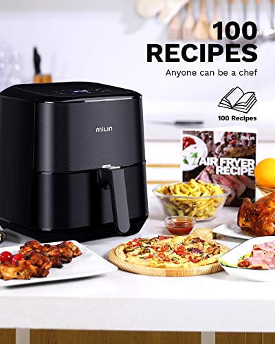 MILIN Air Fryer 5.8 Quart, 1700-Watt Electric Hot Airfryers Oven with LED Digital Screen and Temperature Control, 7 Presets, Nonstick Basket, 100 Recipes & ETL Certified