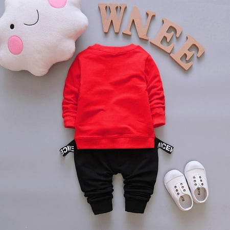

QWERTYU Toddler Baby Child Children Kids Long Sleeve Letter Print T Shirts and Pants Set Outfits Clothing Set for Boy 1Y-4Y