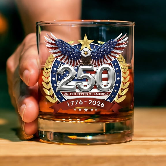 Patriotic 250th Anniversary Whiskey Glass 1776-2026, Old Fashioned Tumbler for Men Gift, Commemorative Rocks Glass for Independence Day Celebrations