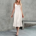 thumbnail image 2 of Kureaily Women Solid Dress Sleeveless Strap V Neck Dress Loose Dress Home Nightdress Soft Pajamas Dress, 2 of 5