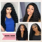 Queentas Glueless Black Curly Headband Wig – 25 Inch Extra Long Synthetic, Pre-Styled Curls, Ice Silk Band, Natural Texture for Women