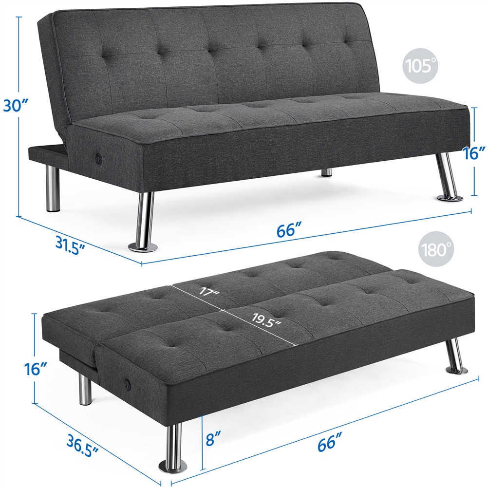 Alden Design Modern Fabric Convertible Futon with USB, Charcoal - image 3 of 13